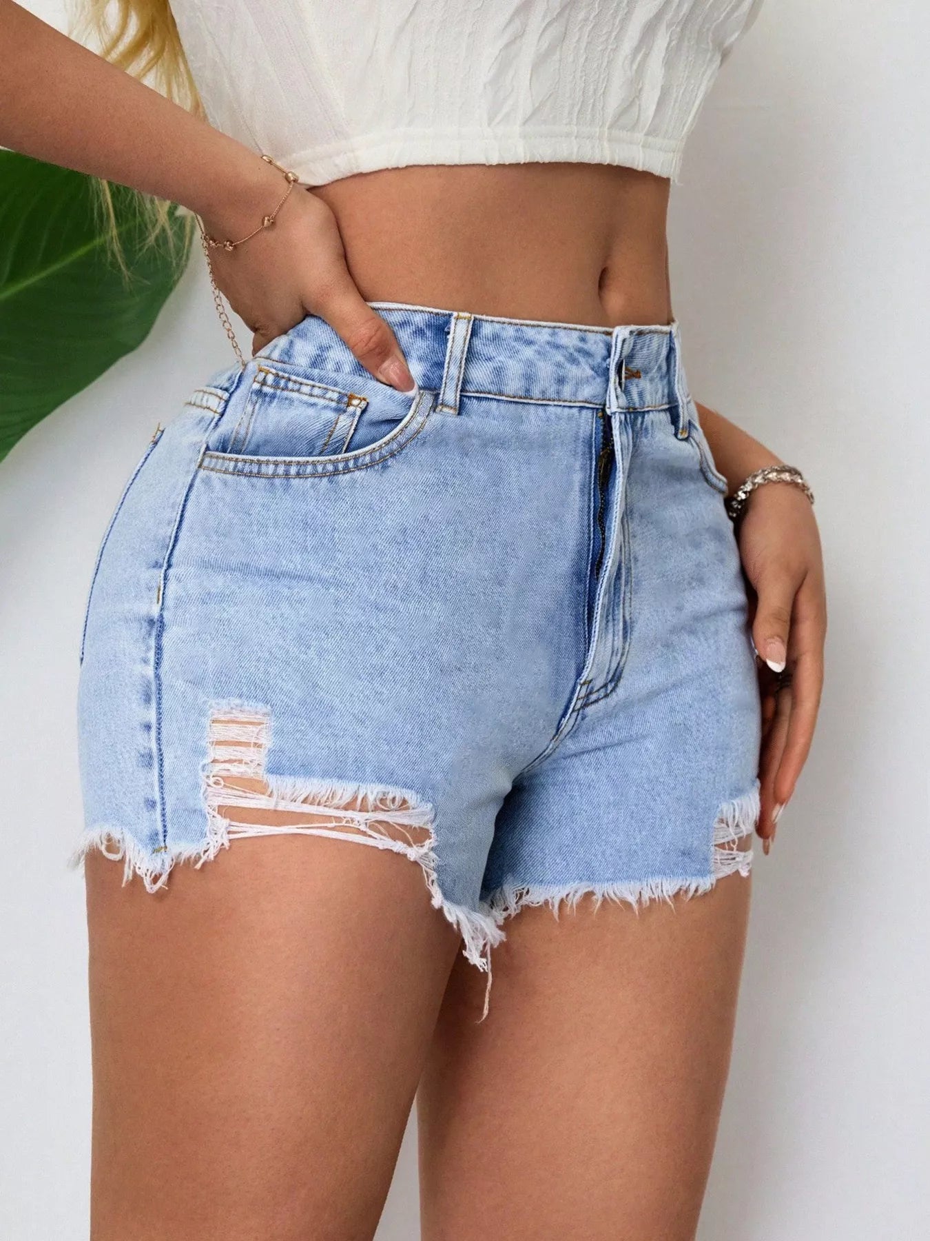 Distressed Raw Hem Shorts — view 3