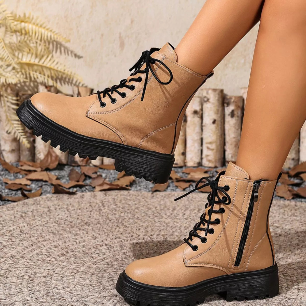 Lace-Up Ankle Combat Boots — view 4