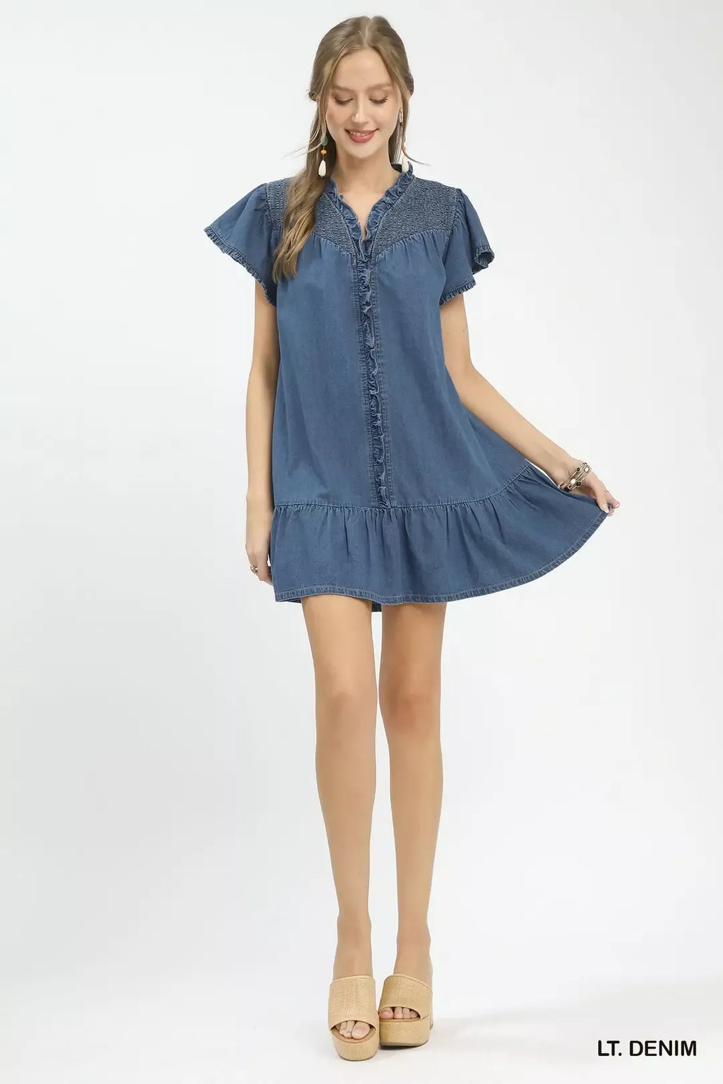 Ruffled Washed Denim Dress — view 4