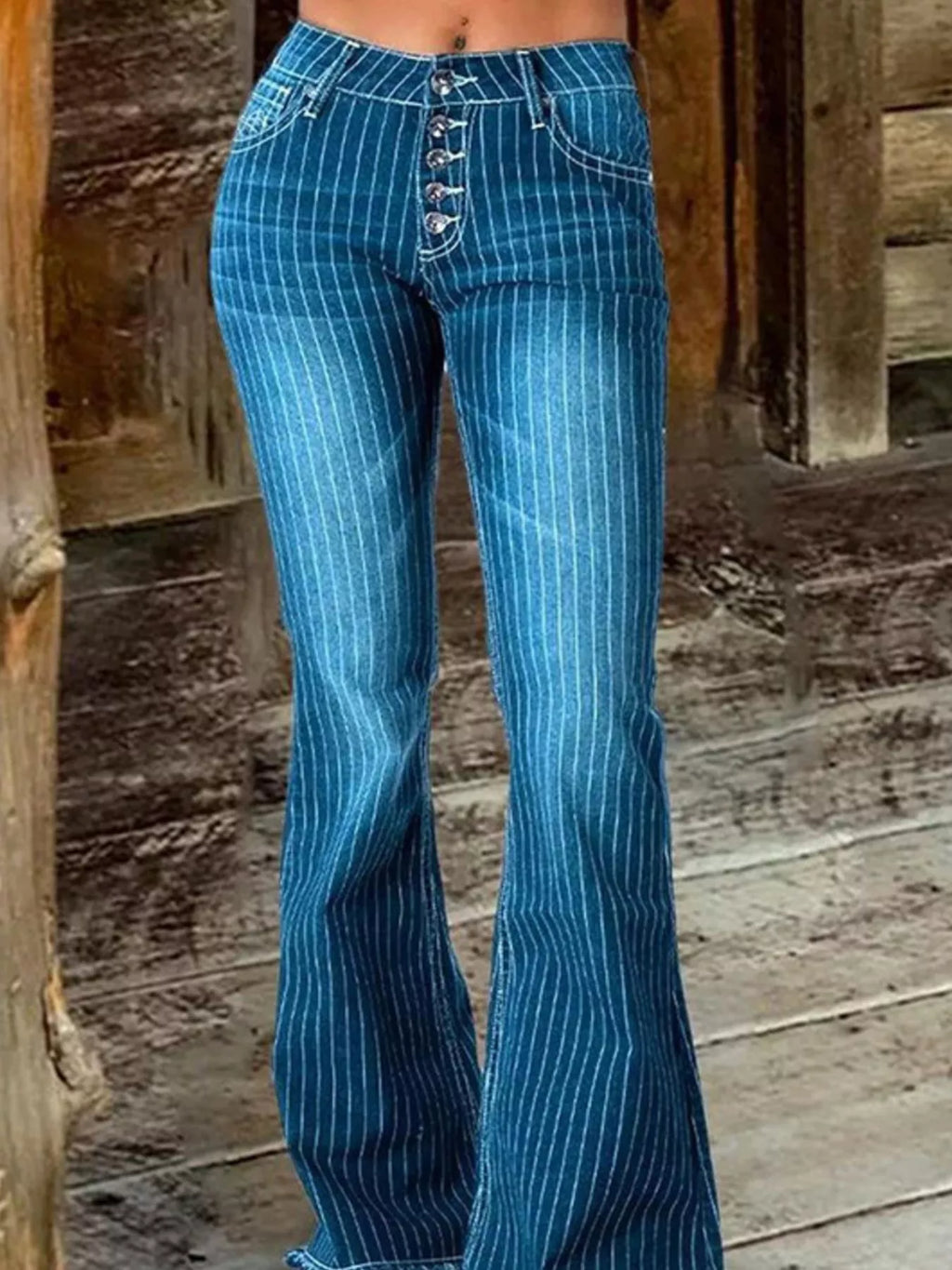 Striped Button Fly Jeans