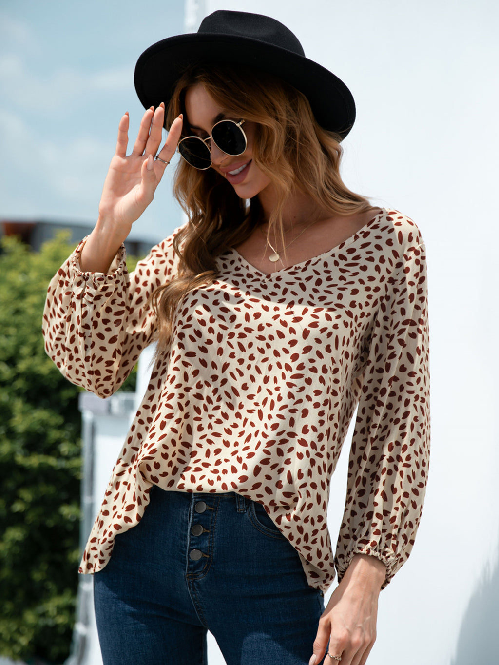 Printed Balloon Sleeve Blouse — view 7