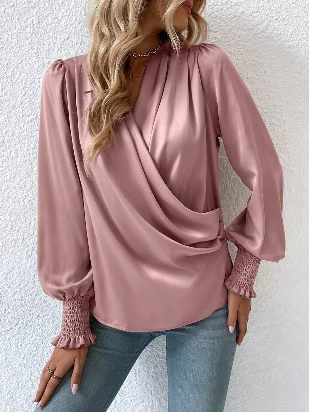 Surplice Lantern Sleeve Blouse — view 10
