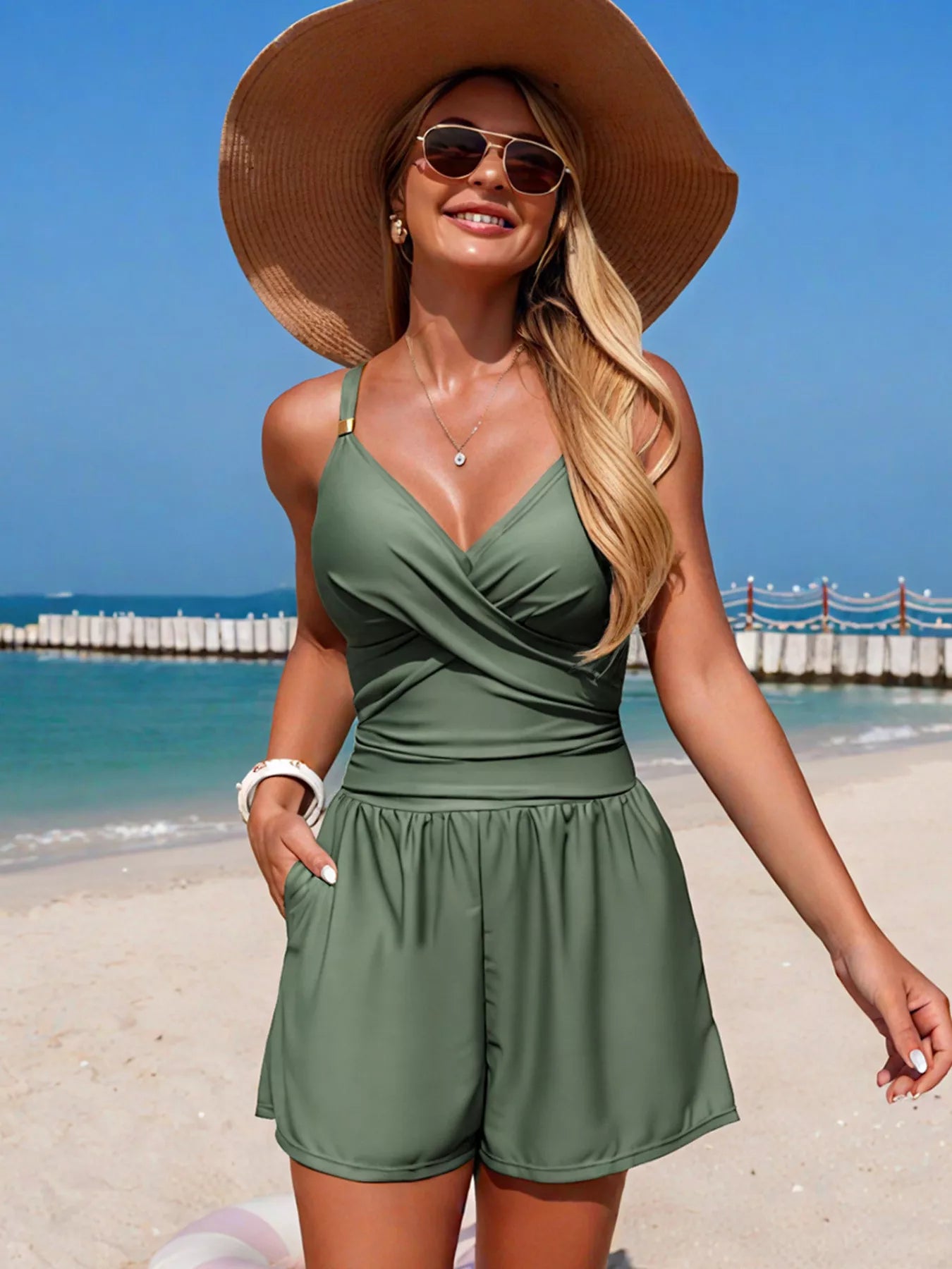 V-Neck Spaghetti Strap One-Piece — view 8