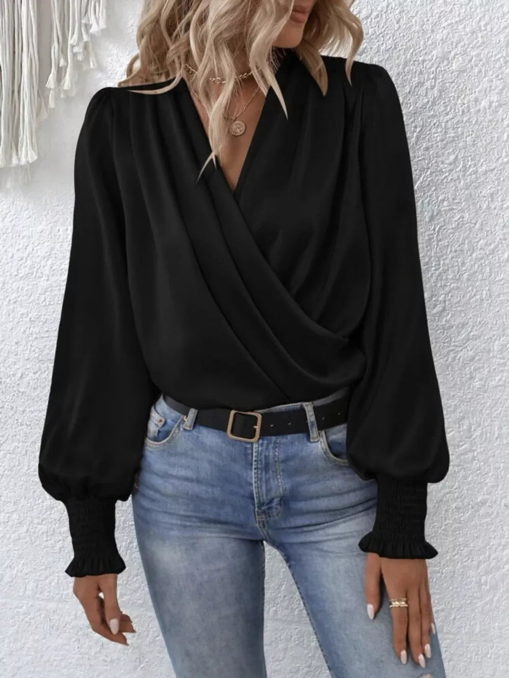 Surplice Lantern Sleeve Blouse — view 7