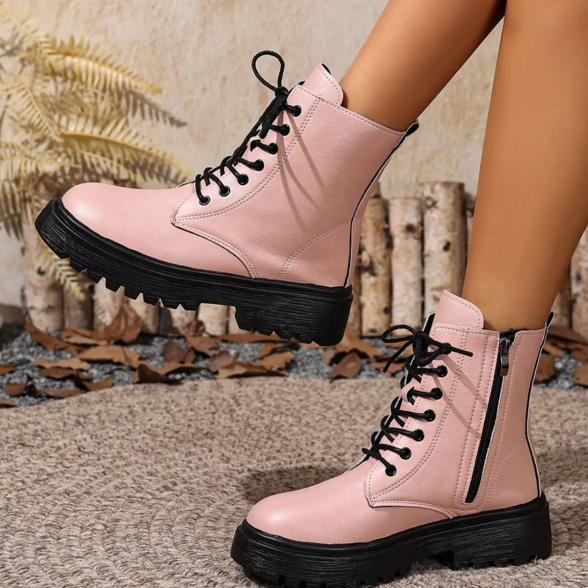 Lace-Up Ankle Combat Boots — view 9