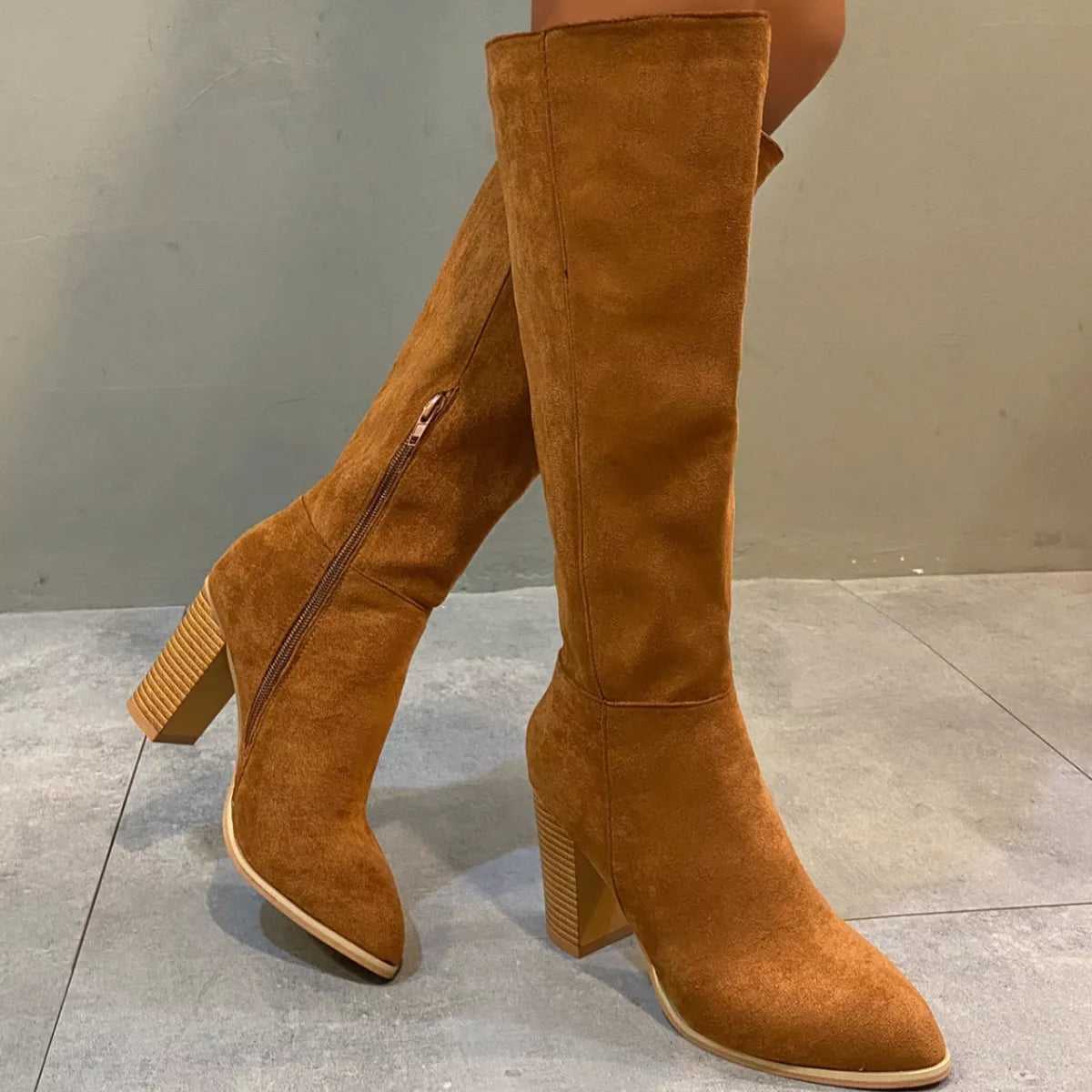 Point Toe Block Heels Boots — view 5