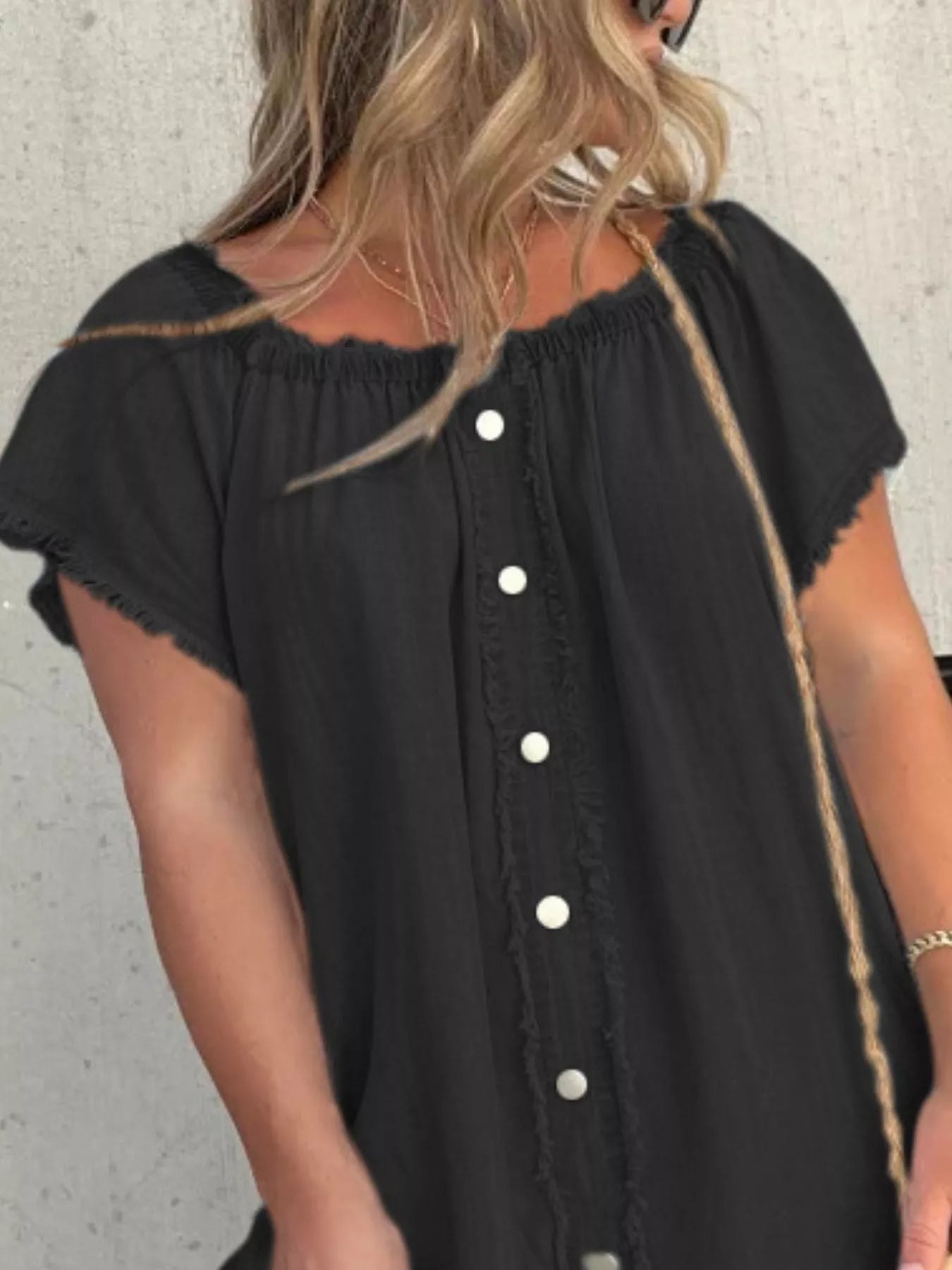 Off-Shoulder Frayed Dress — view 6