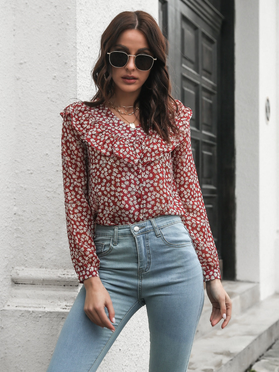 Statement Collar Long Sleeve Blouse