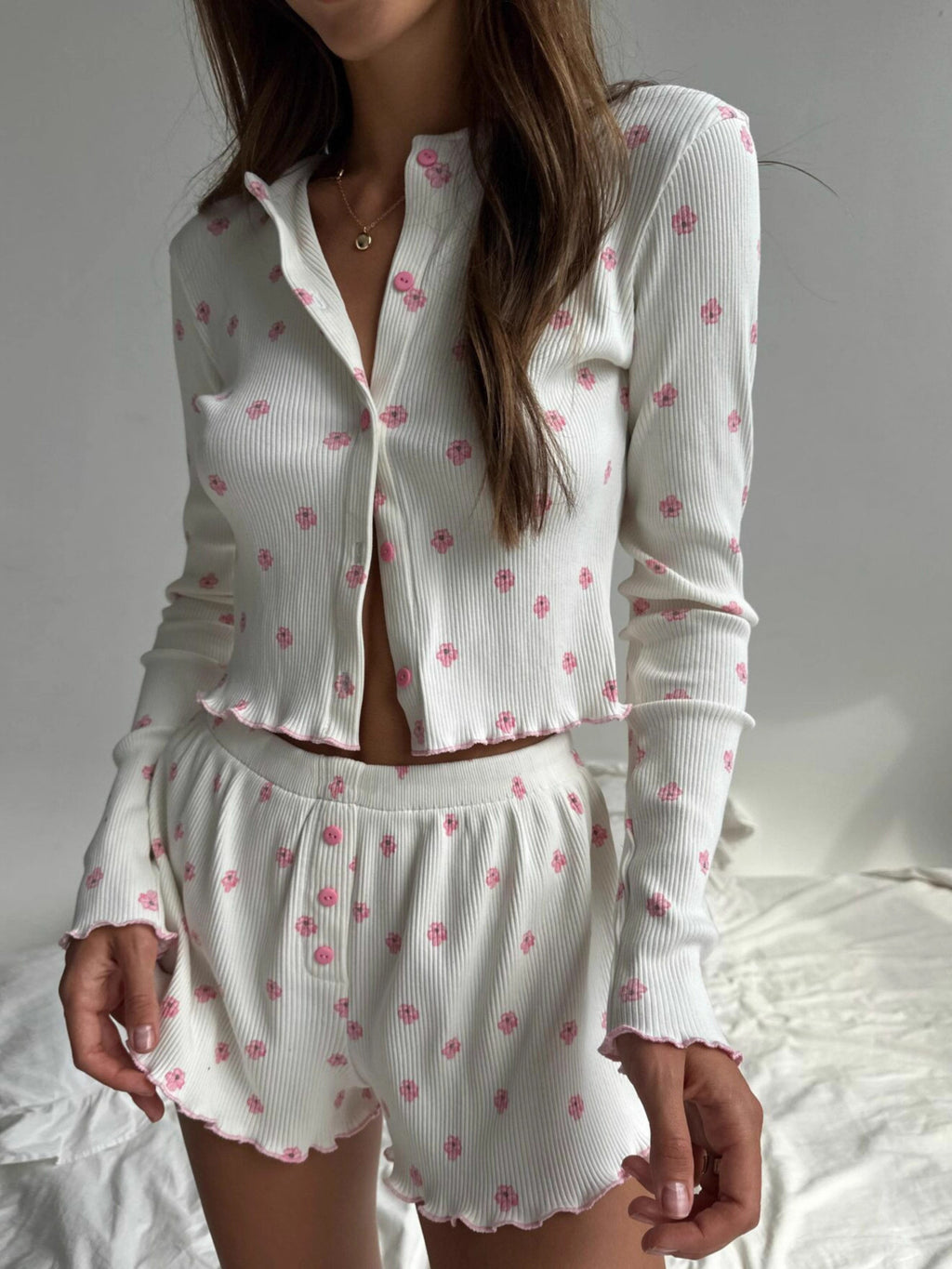 Floral Ribbed Top & Shorts Set — view 3