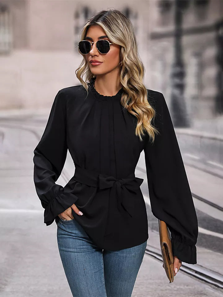 Tie Waist Long Sleeve Blouse