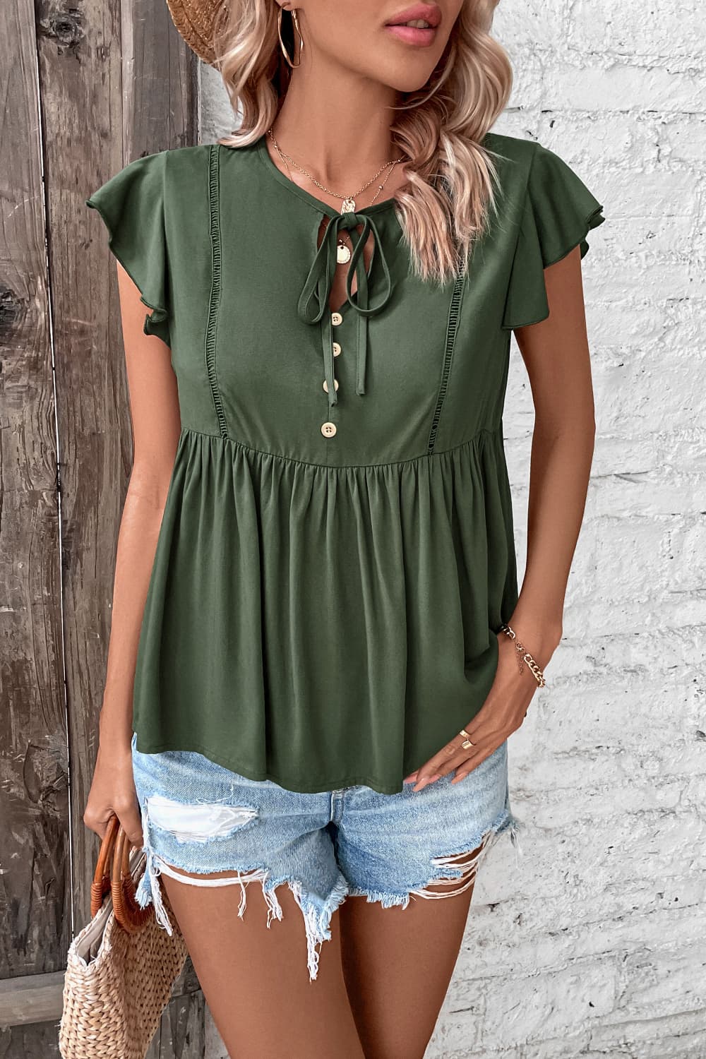 Tie Neck Babydoll Top — view 3
