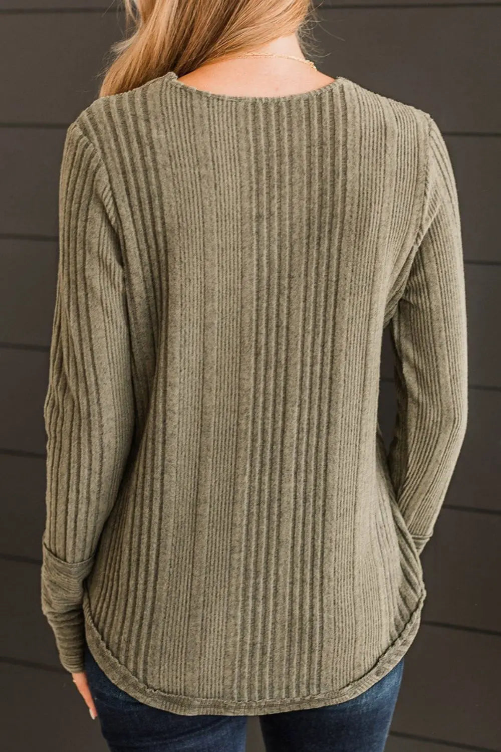 Ribbed Button Long Sleeve Blouse — view 2