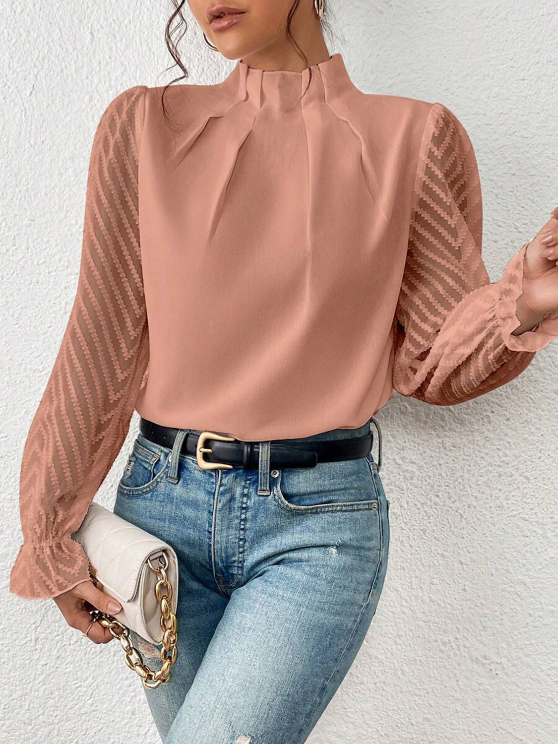 Mock Neck Flounce Blouse — view 11