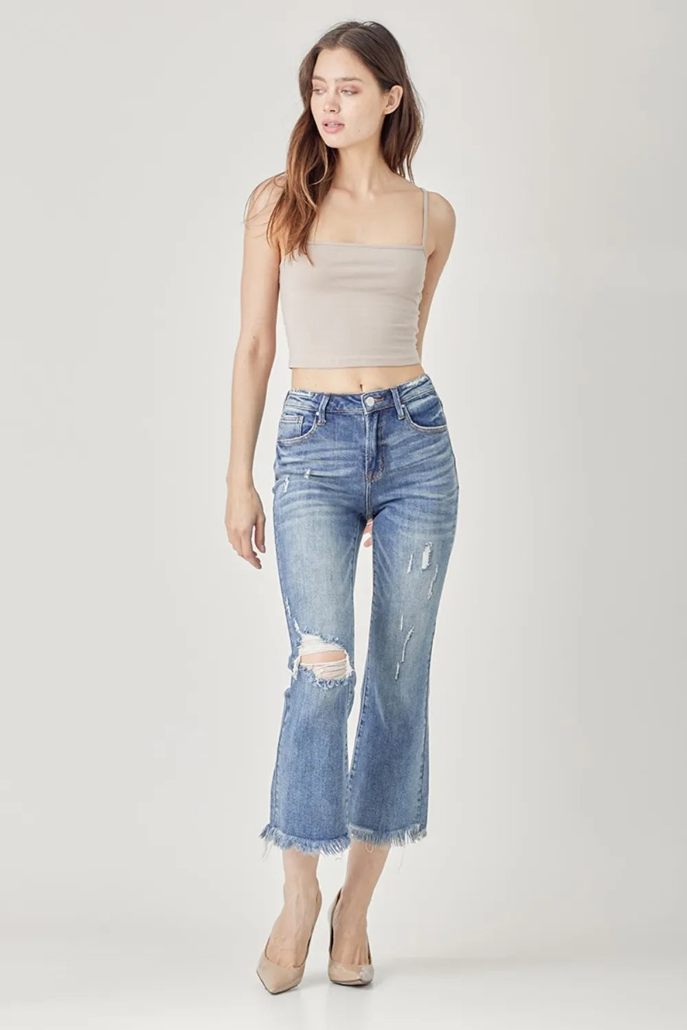 Distressed Cropped Bootcut Jeans — view 5