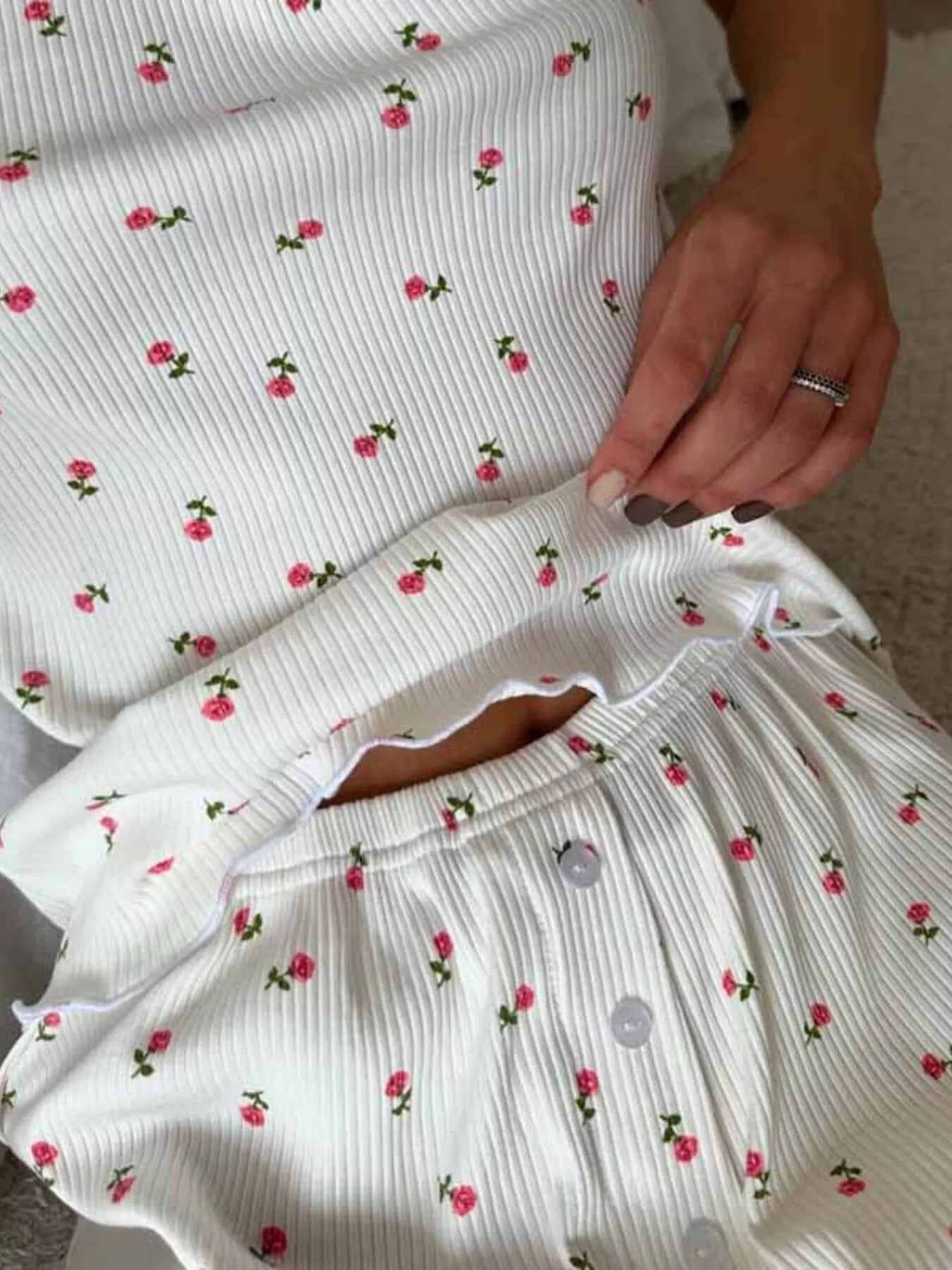 Floral Ribbed Cami & Shorts Set — view 2