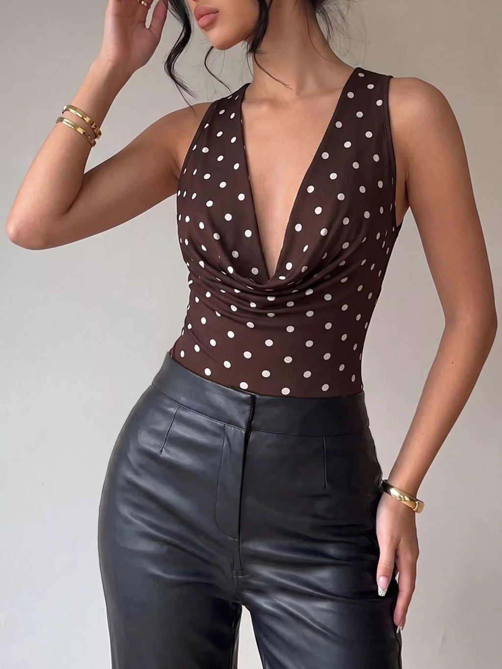 Polka Dot Cowl Bodysuit