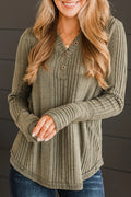 Ribbed Button Long Sleeve Blouse