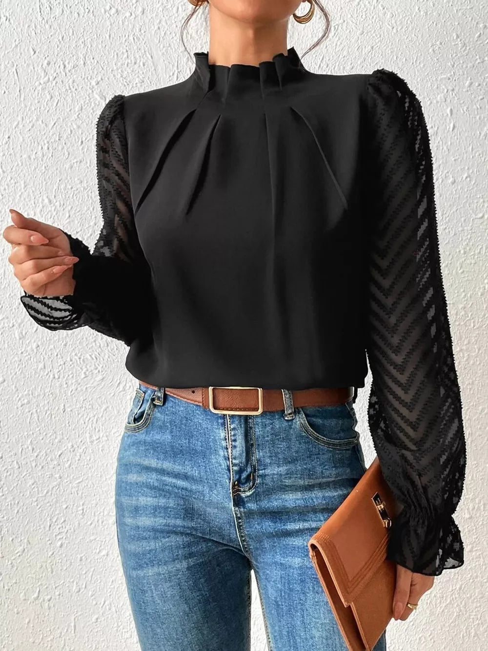 Mock Neck Flounce Blouse — view 4