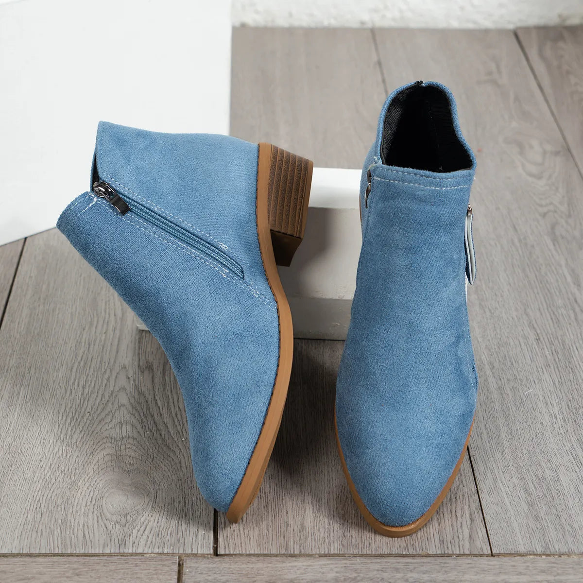 Side Zip Ankle Boots with Block Heel — view 9
