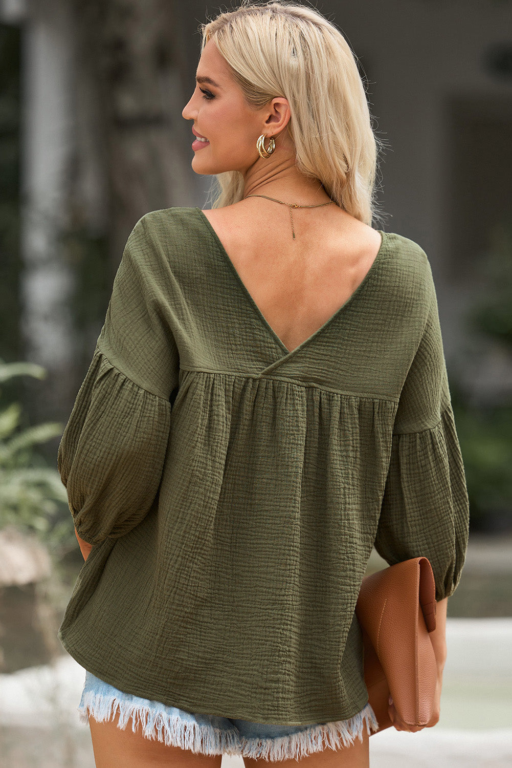 Dropped Shoulder V-Neck Blouse — view 10