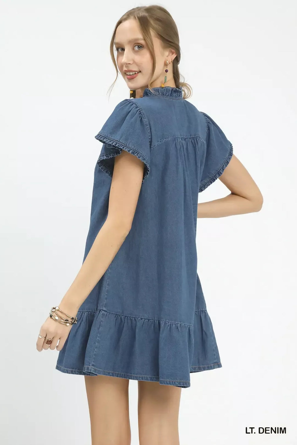 Ruffled Washed Denim Dress — view 3