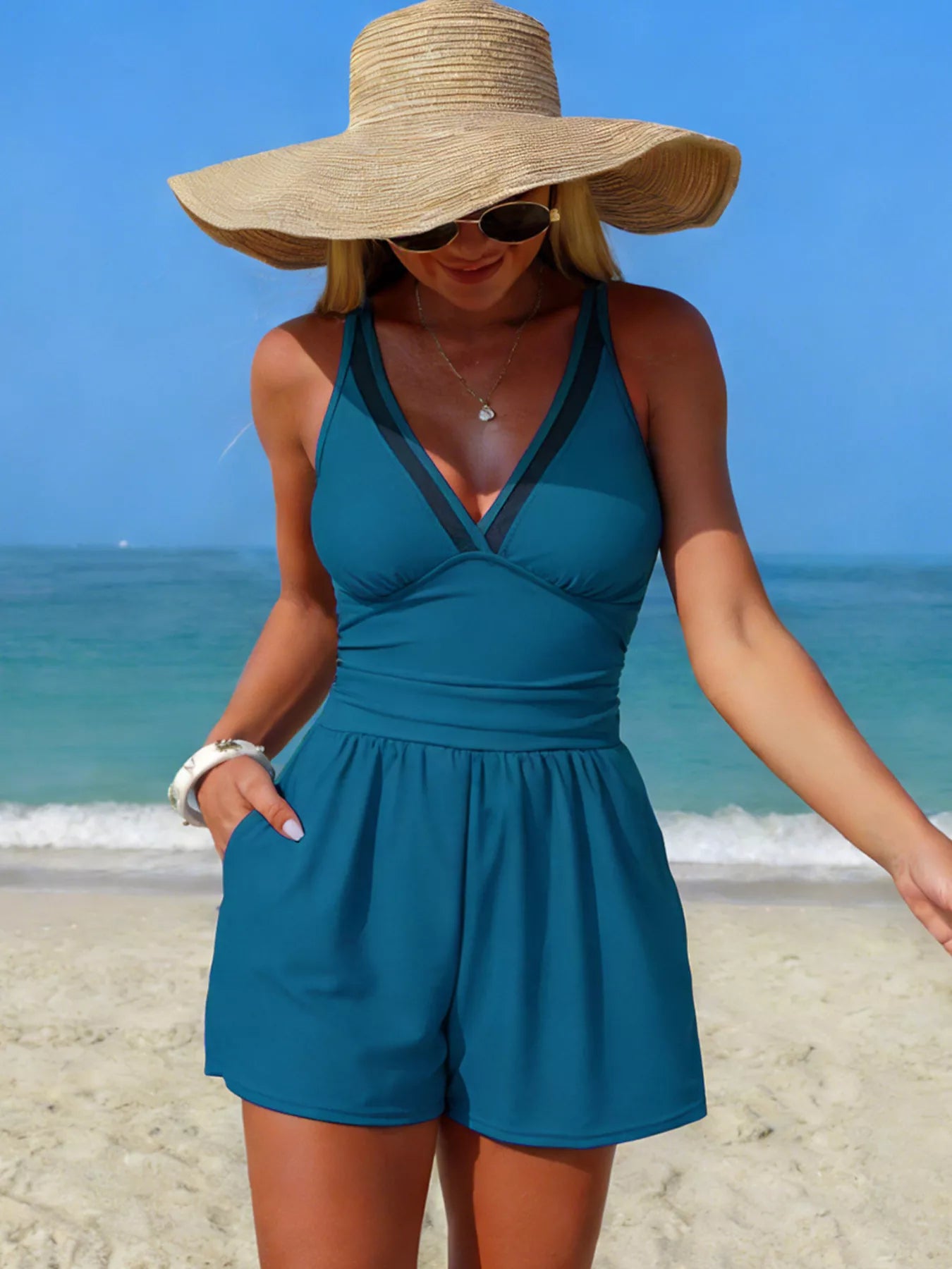 V-Neck One-Piece w/ Pockets — view 16