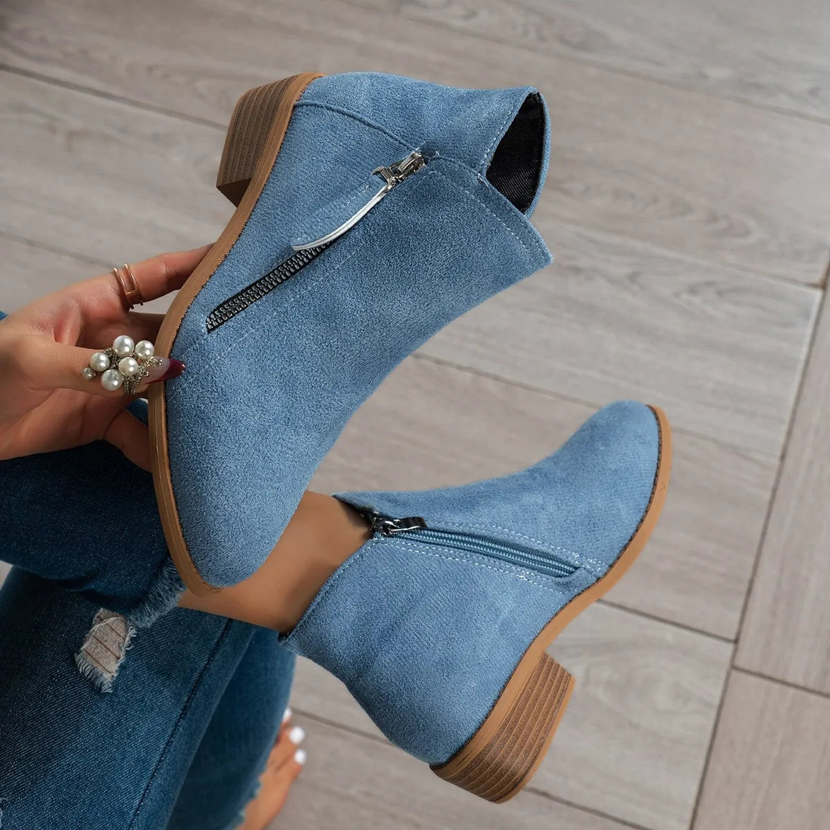 Side Zip Ankle Boots with Block Heel — view 7