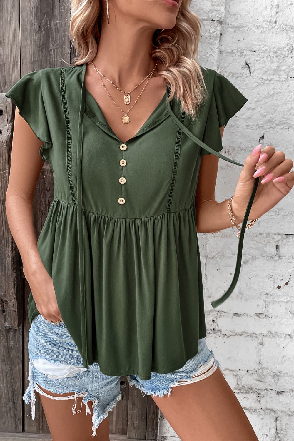 Tie Neck Babydoll Top