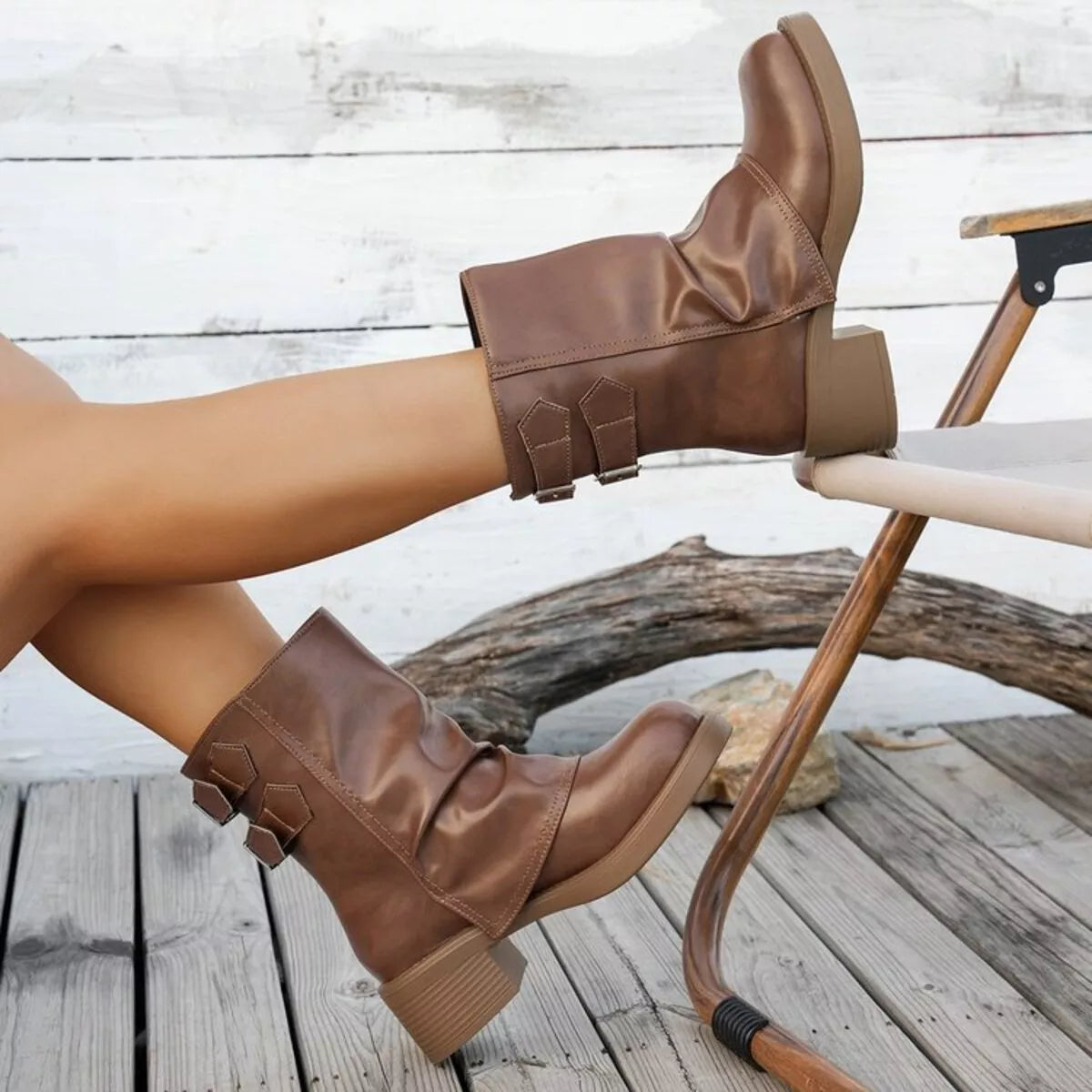 Round Toe Block Heels Boots — view 4