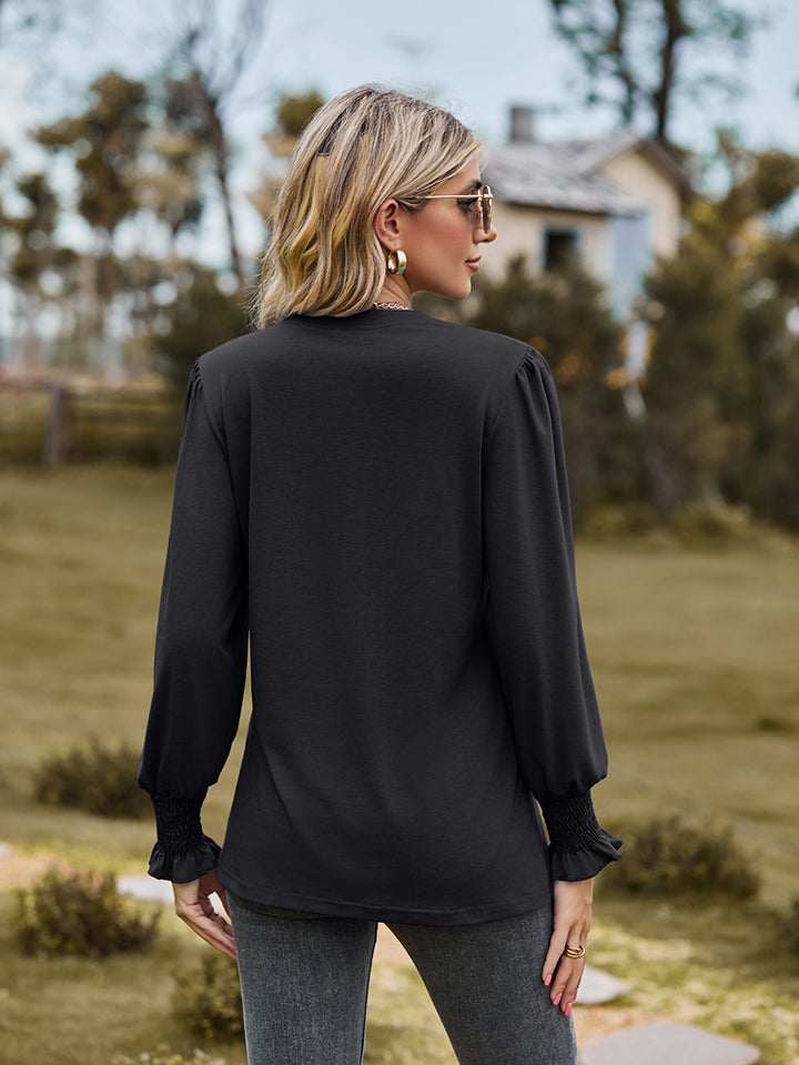 Notched Flounce Sleeve Blouse — view 12