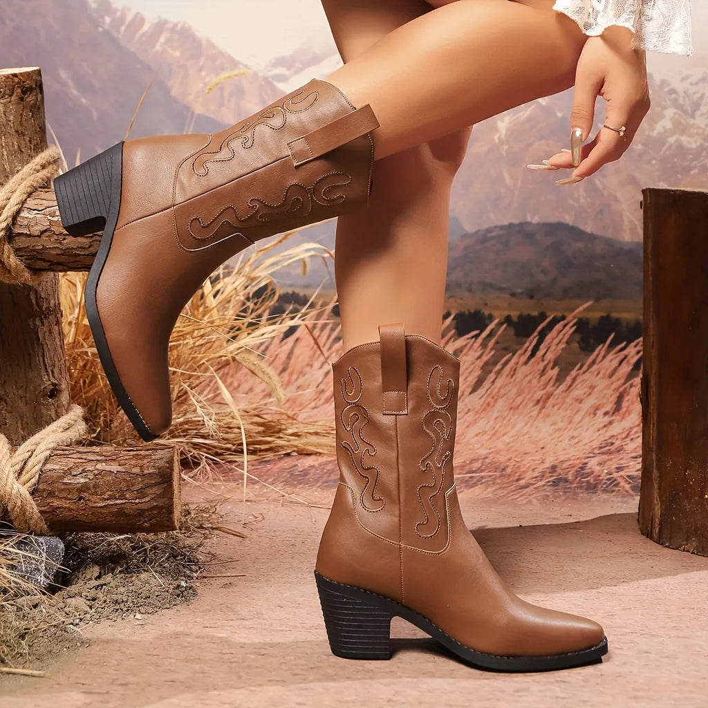 Point Toe Block Heels Boots — view 7