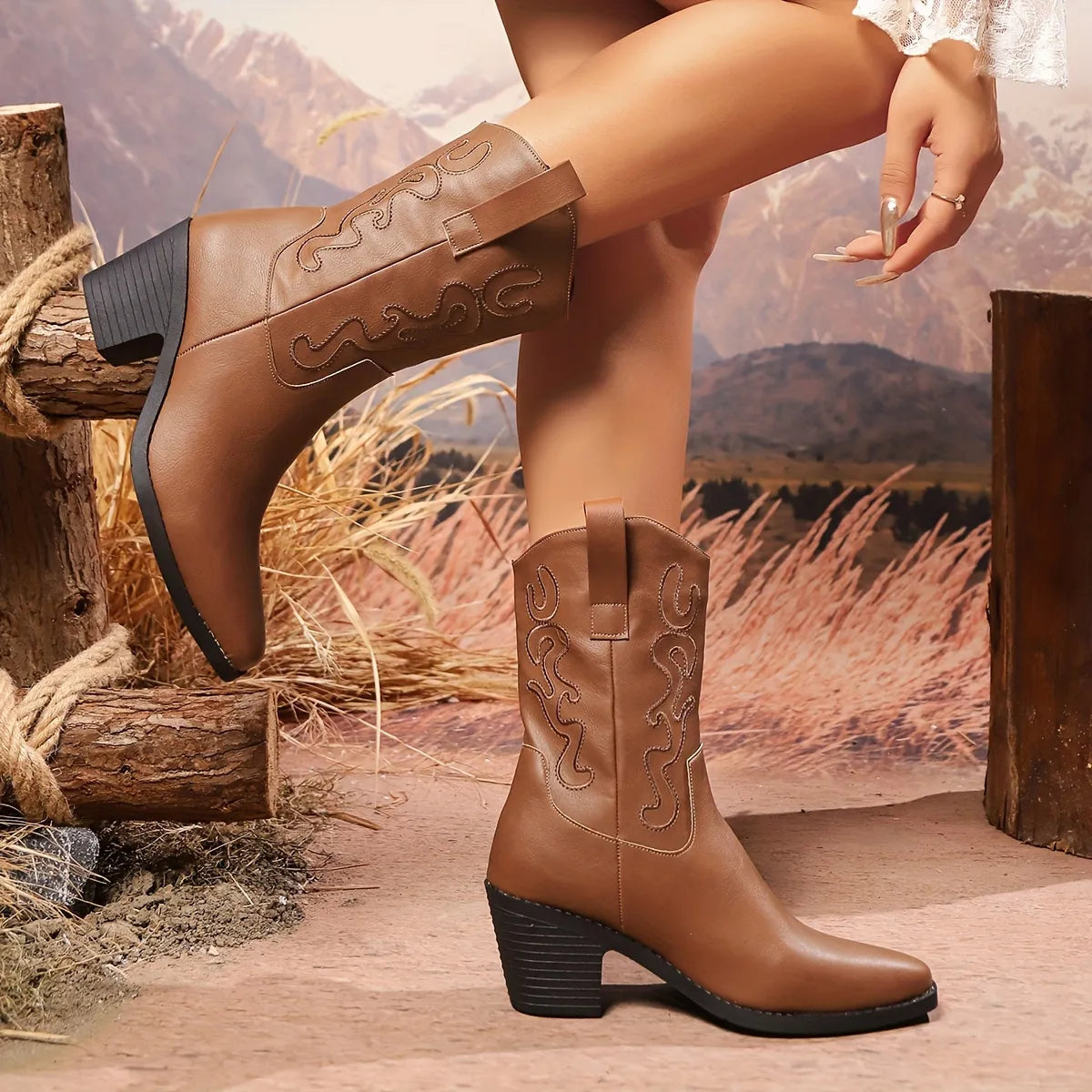 Point Toe Block Heels Boots — view 7