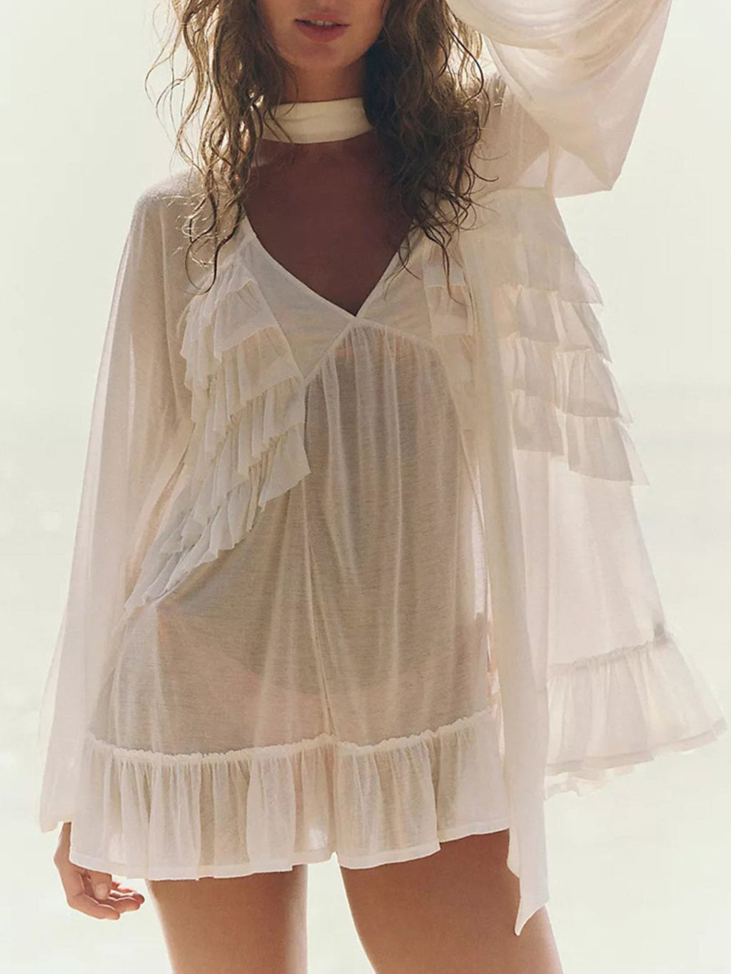 Sheer Ruffle Beach Cover-Up