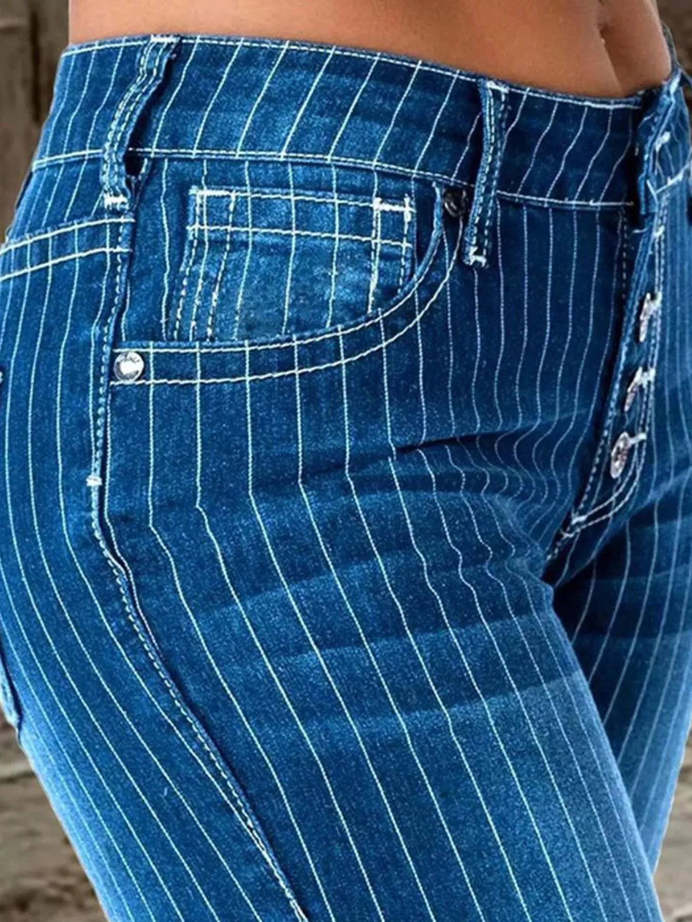 Striped Button Fly Jeans — view 3