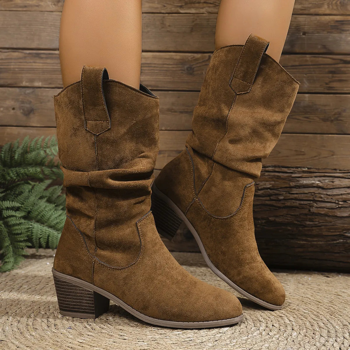 Suede Block Heels Boots — view 5