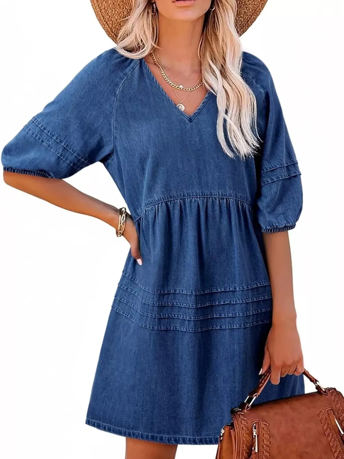 V-Neck Puff Sleeve Mini Dress — view 13