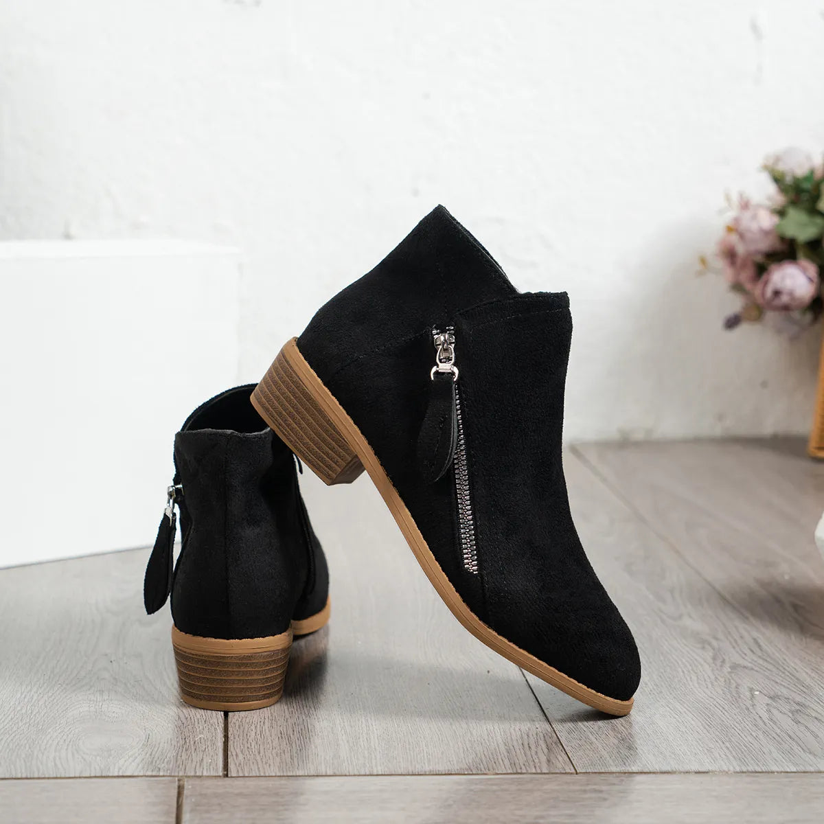 Side Zip Ankle Boots with Block Heel — view 5