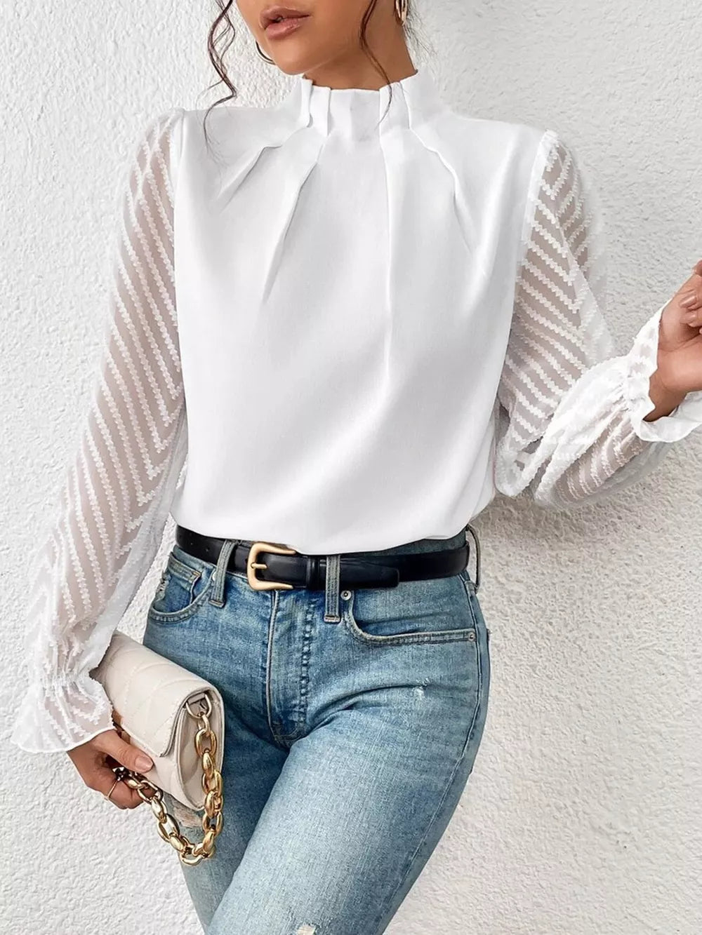 Mock Neck Flounce Blouse — view 14