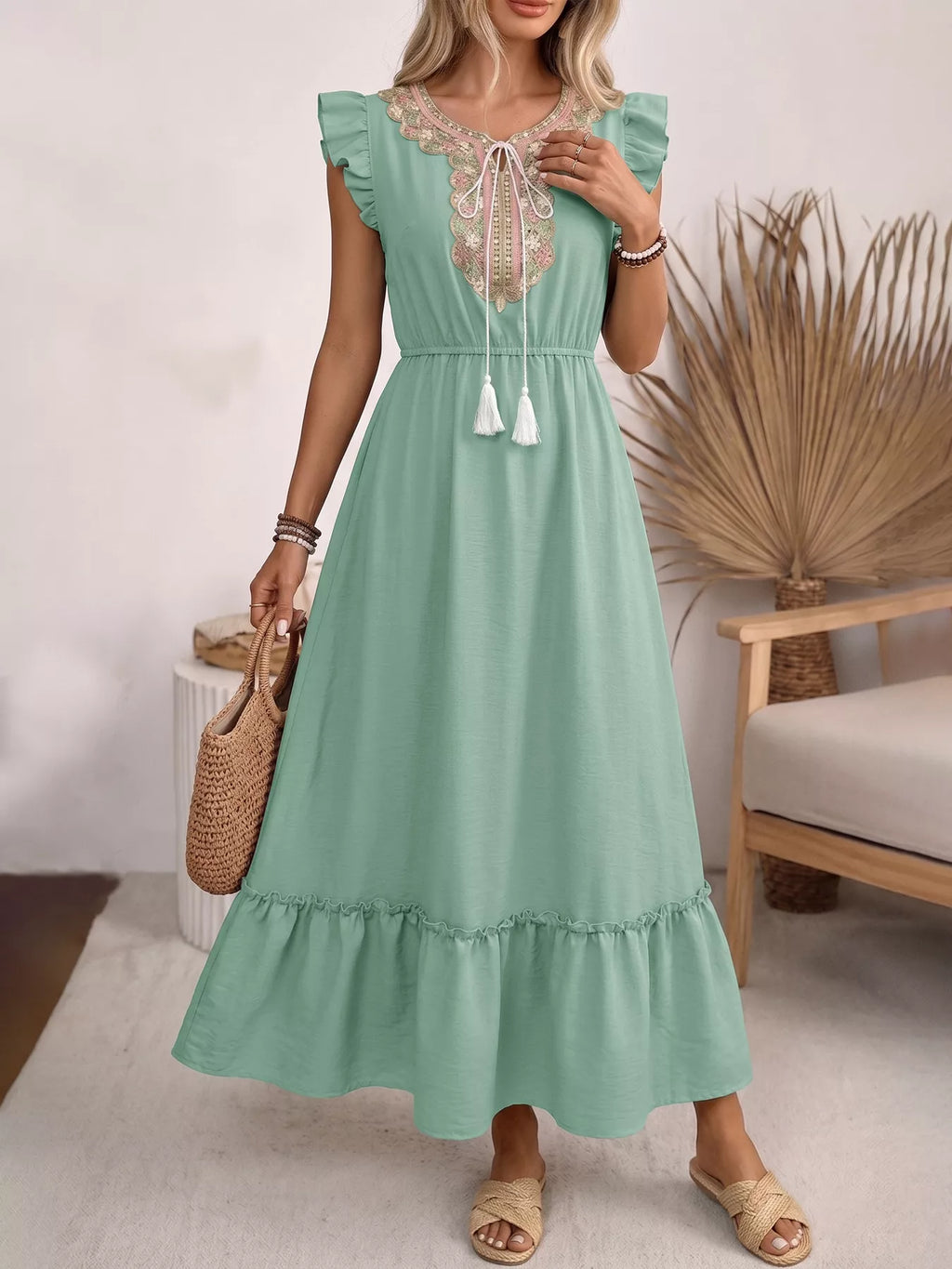 Tie Neck Ruffle Maxi — view 2