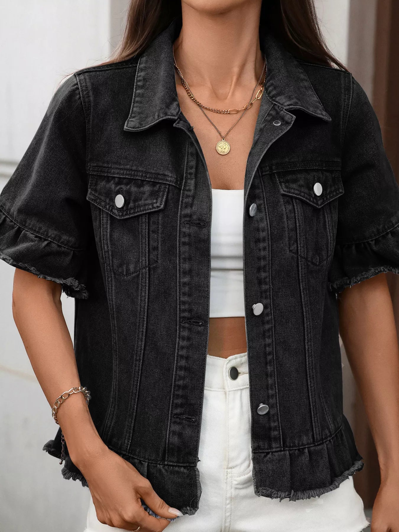 Raw Hem Denim Jacket — view 7