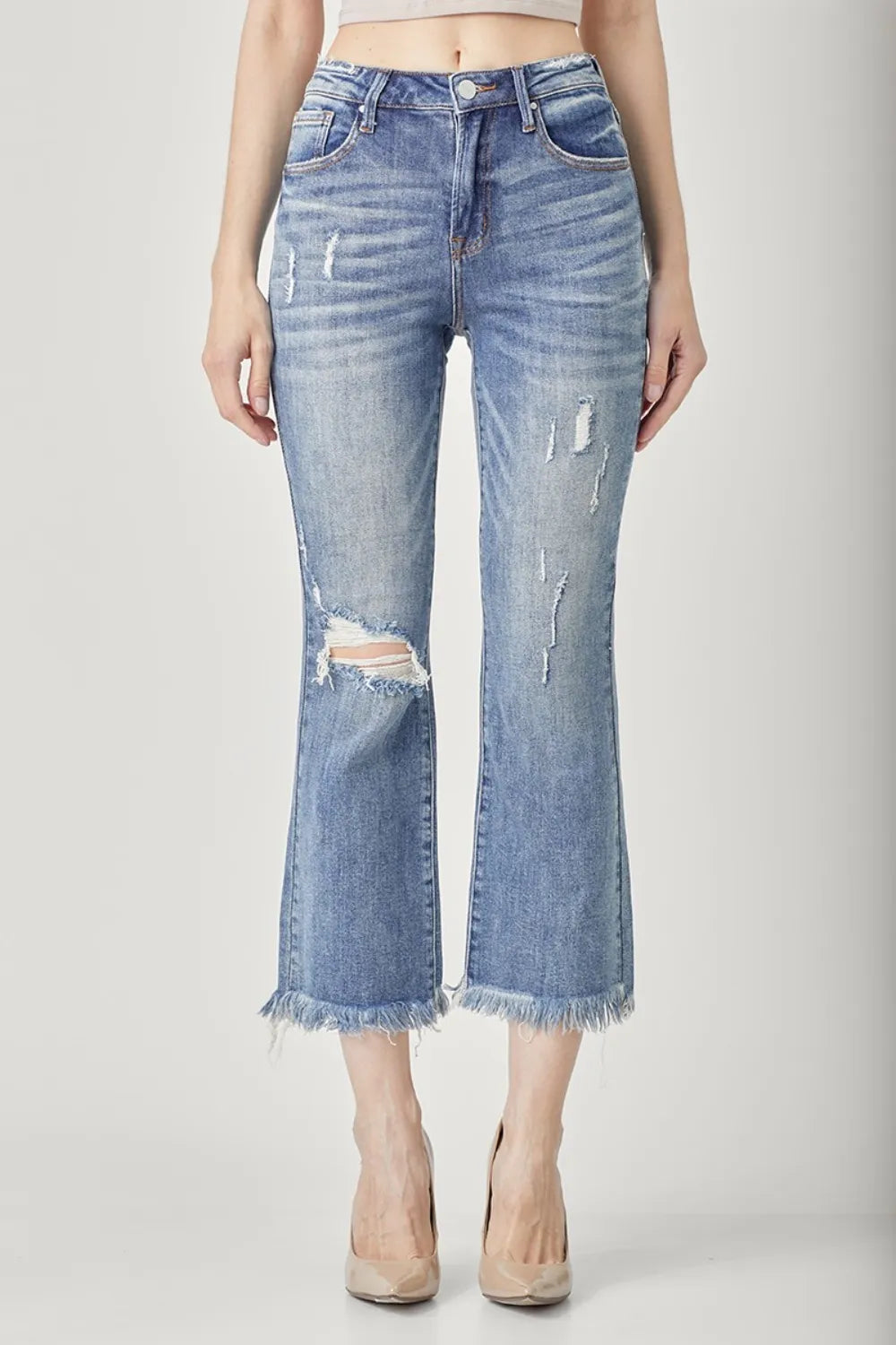 Distressed Cropped Bootcut Jeans — view 3
