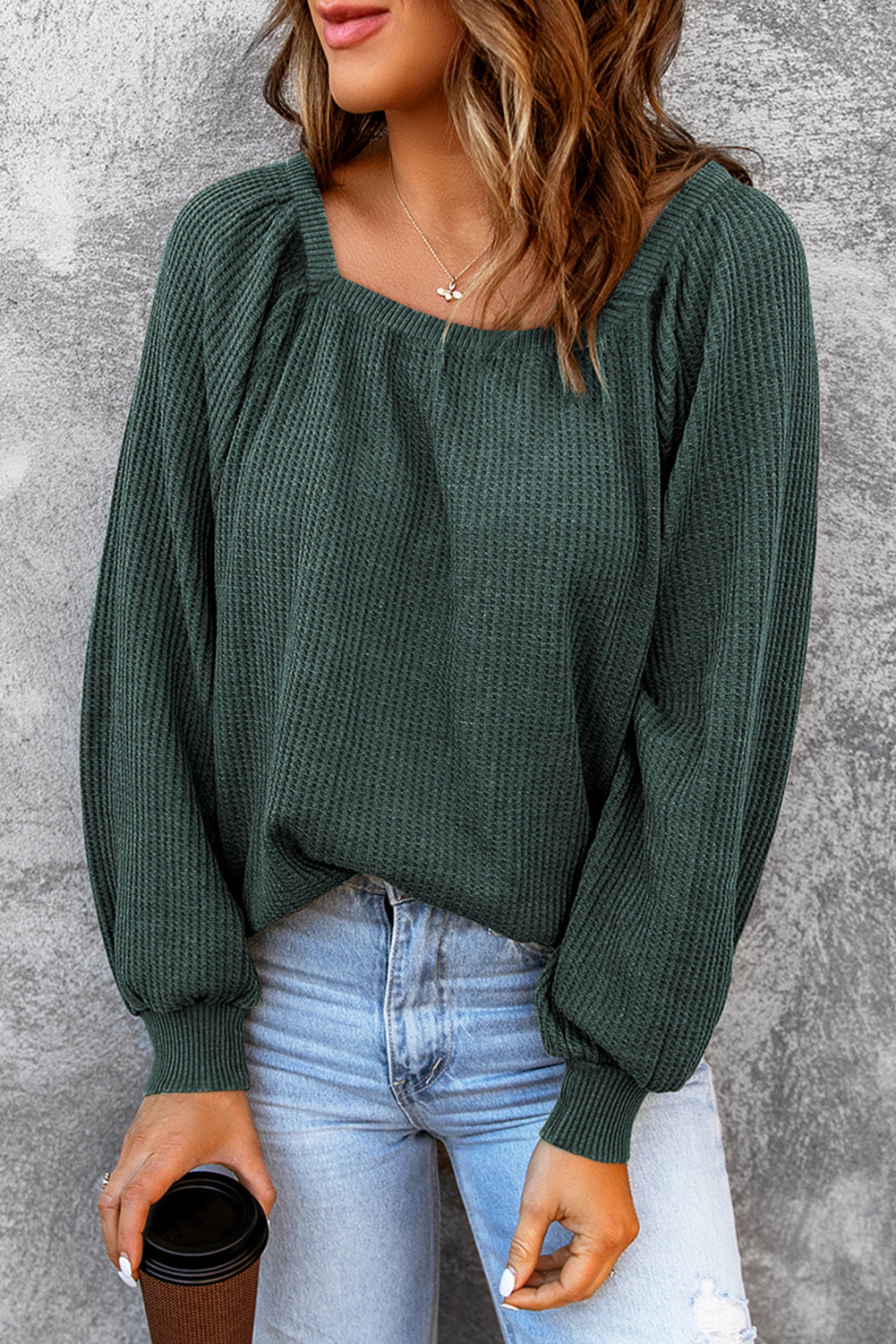 Waffle-Knit Square Neck Top — view 17