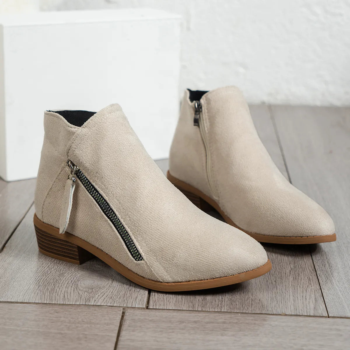 Side Zip Ankle Boots with Block Heel — view 13
