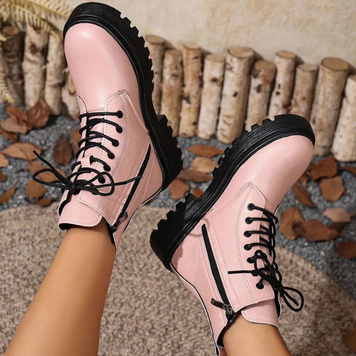 Lace-Up Ankle Combat Boots — view 7
