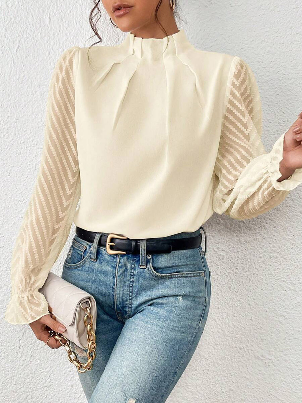 Mock Neck Flounce Blouse — view 8