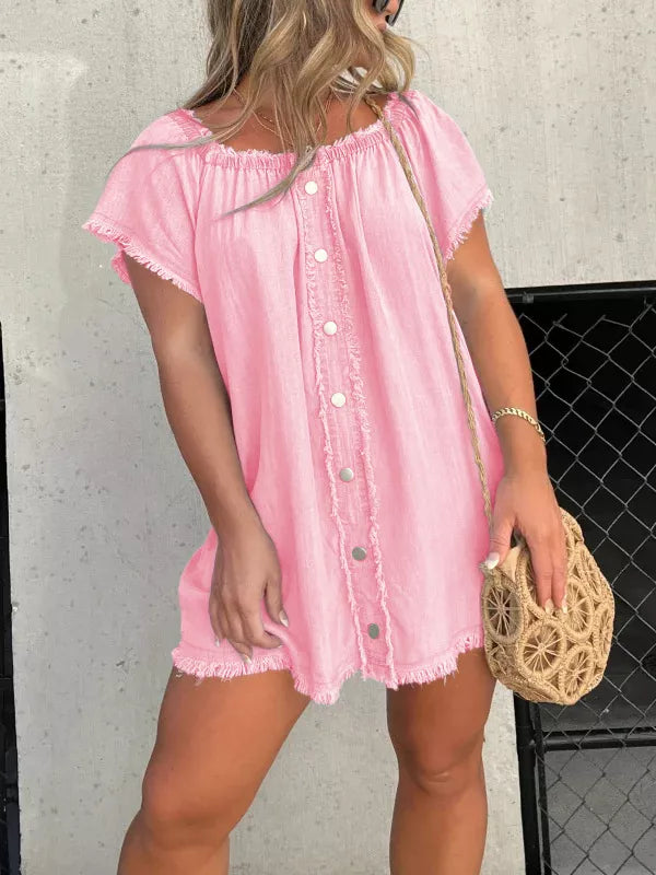 Off-Shoulder Frayed Dress — view 11