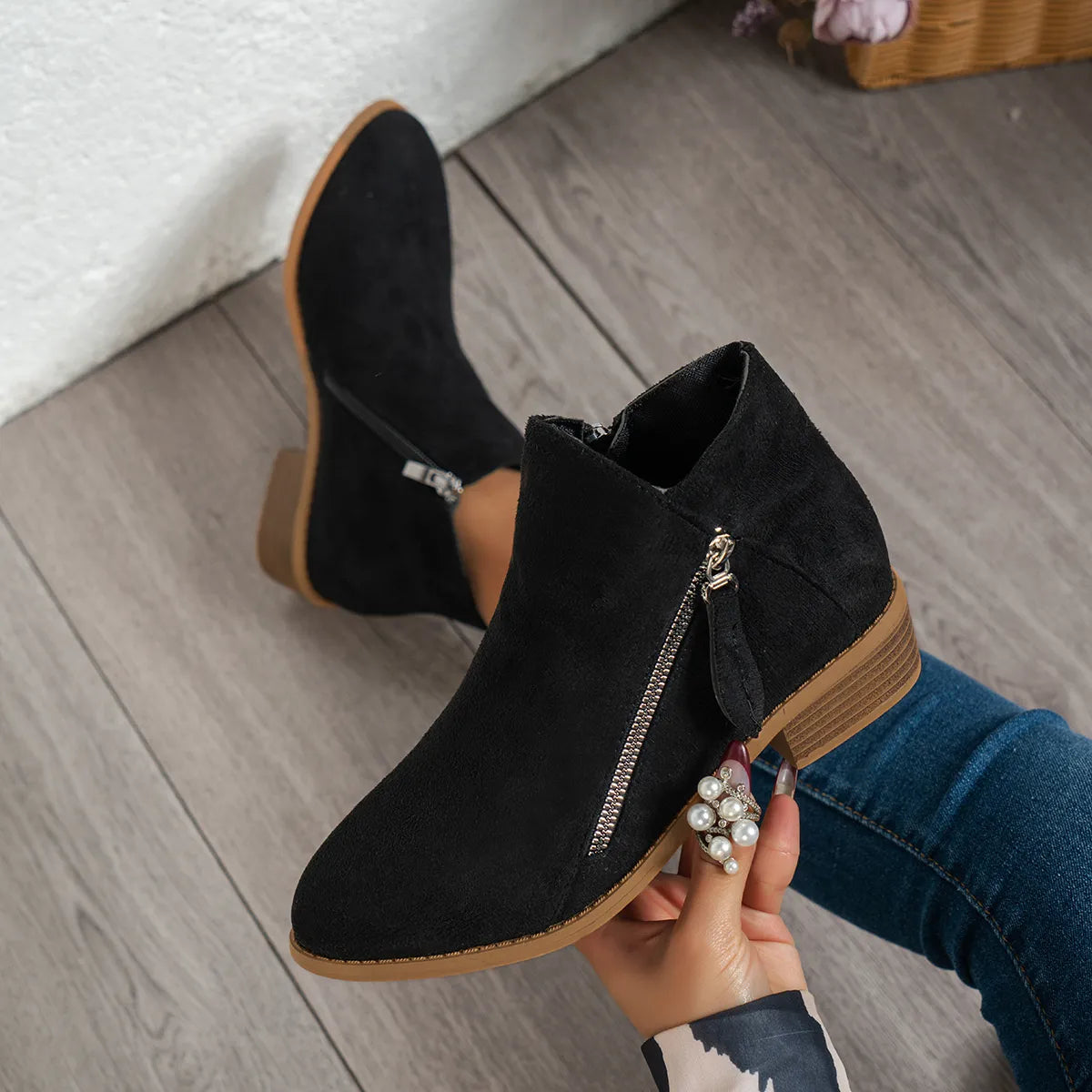 Side Zip Ankle Boots with Block Heel — view 3