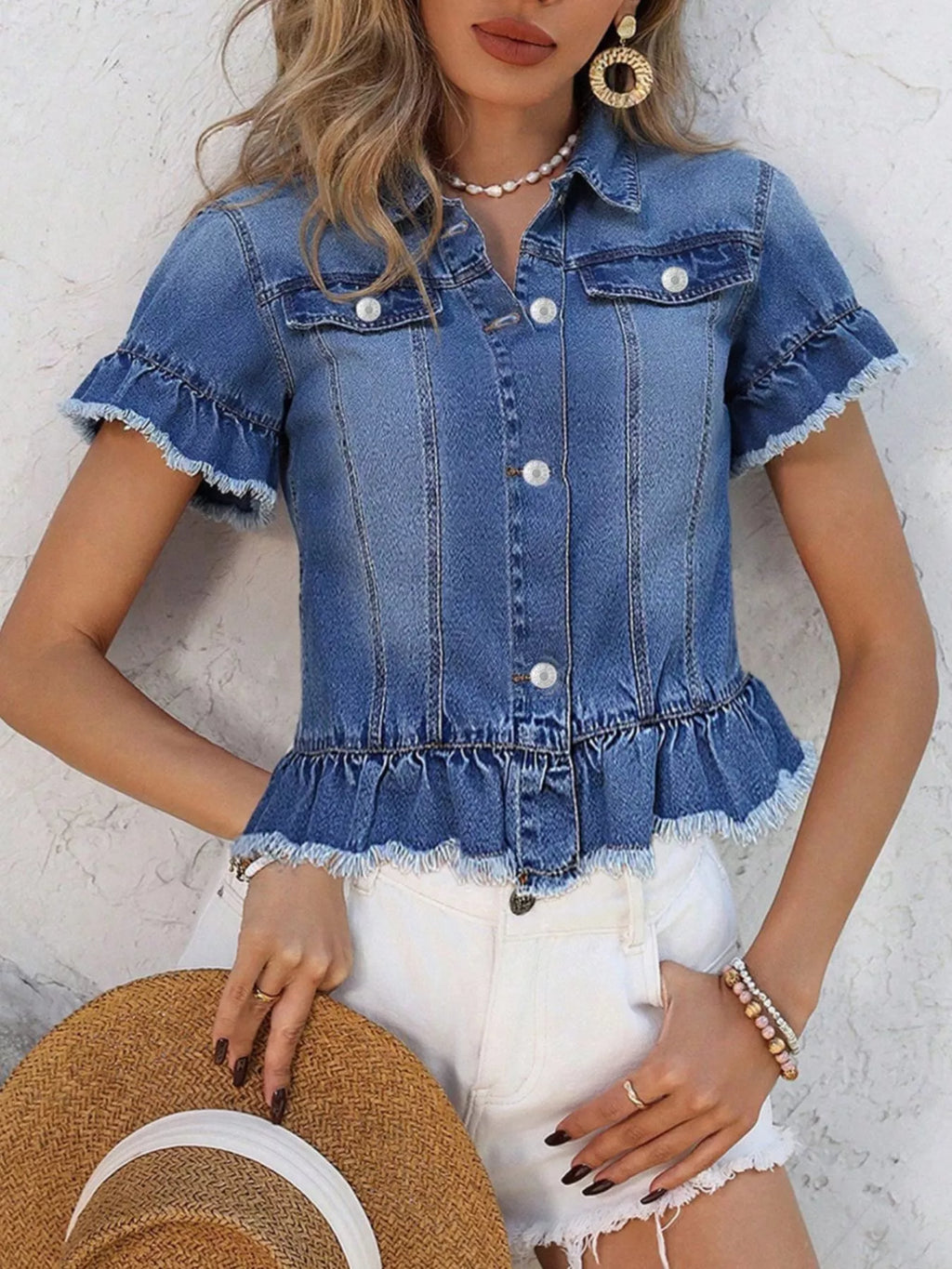 Ruffle Hem Denim Jacket — view 4