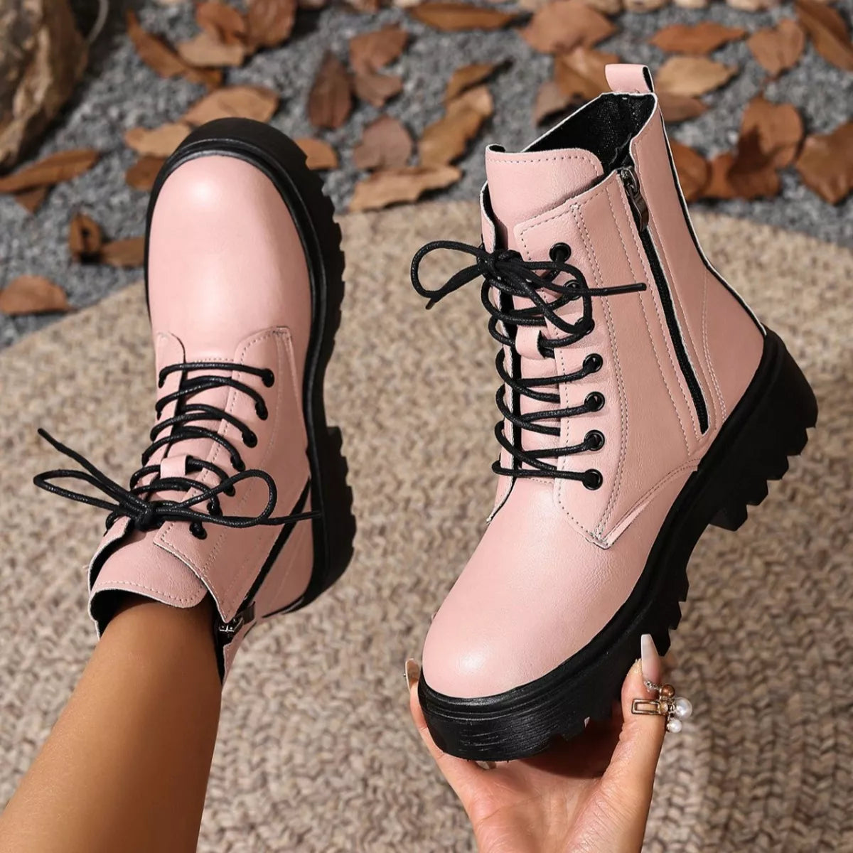 Lace-Up Ankle Combat Boots — view 10