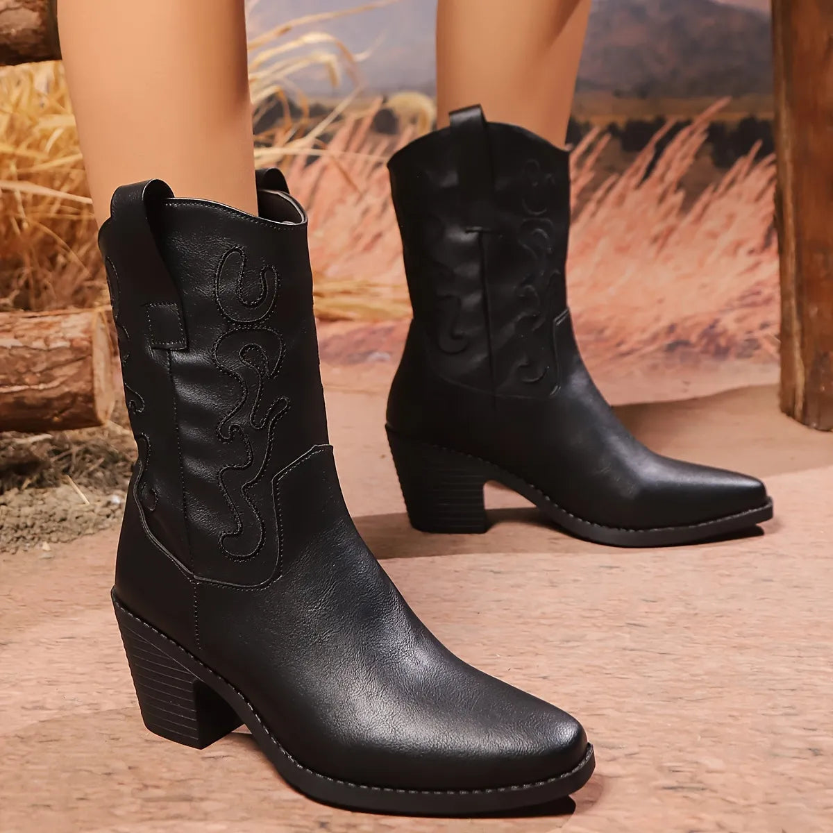 Point Toe Block Heels Boots — view 3